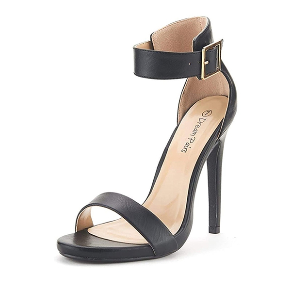 Open Toe Stiletto Heel Sandals - BLACK PU -  0